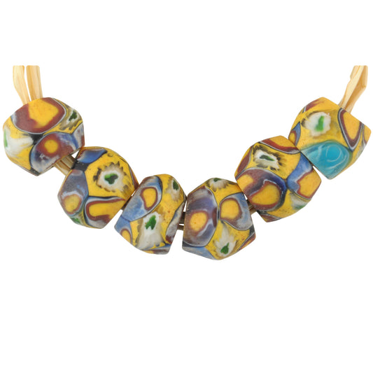 Antique Venetian Millefiori Mosaic Beads, African Trade, 9-10Mm, Set Of 6