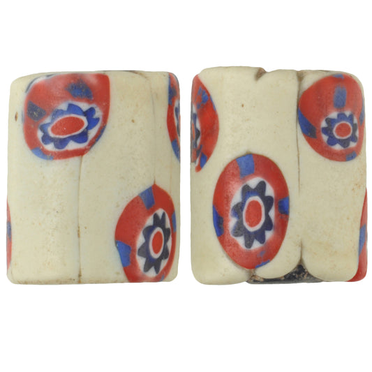 Rare Antique Venetian Millefiori Mosaic Glass Trade Beads Pair - 16-17Mm