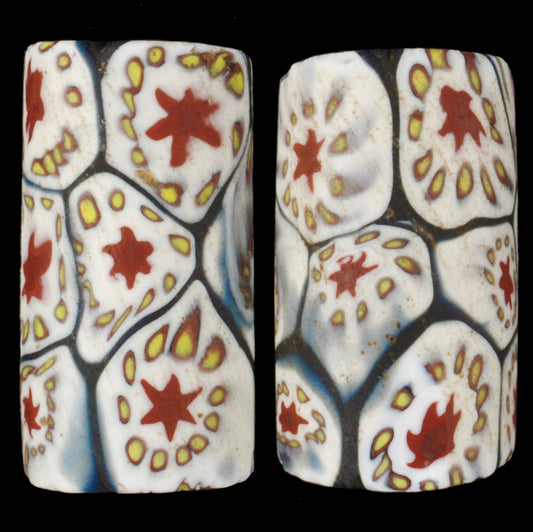 Rare Old Venetian Millefiori Mosaic Glass Trade Beads, 20-21 Mm Pair