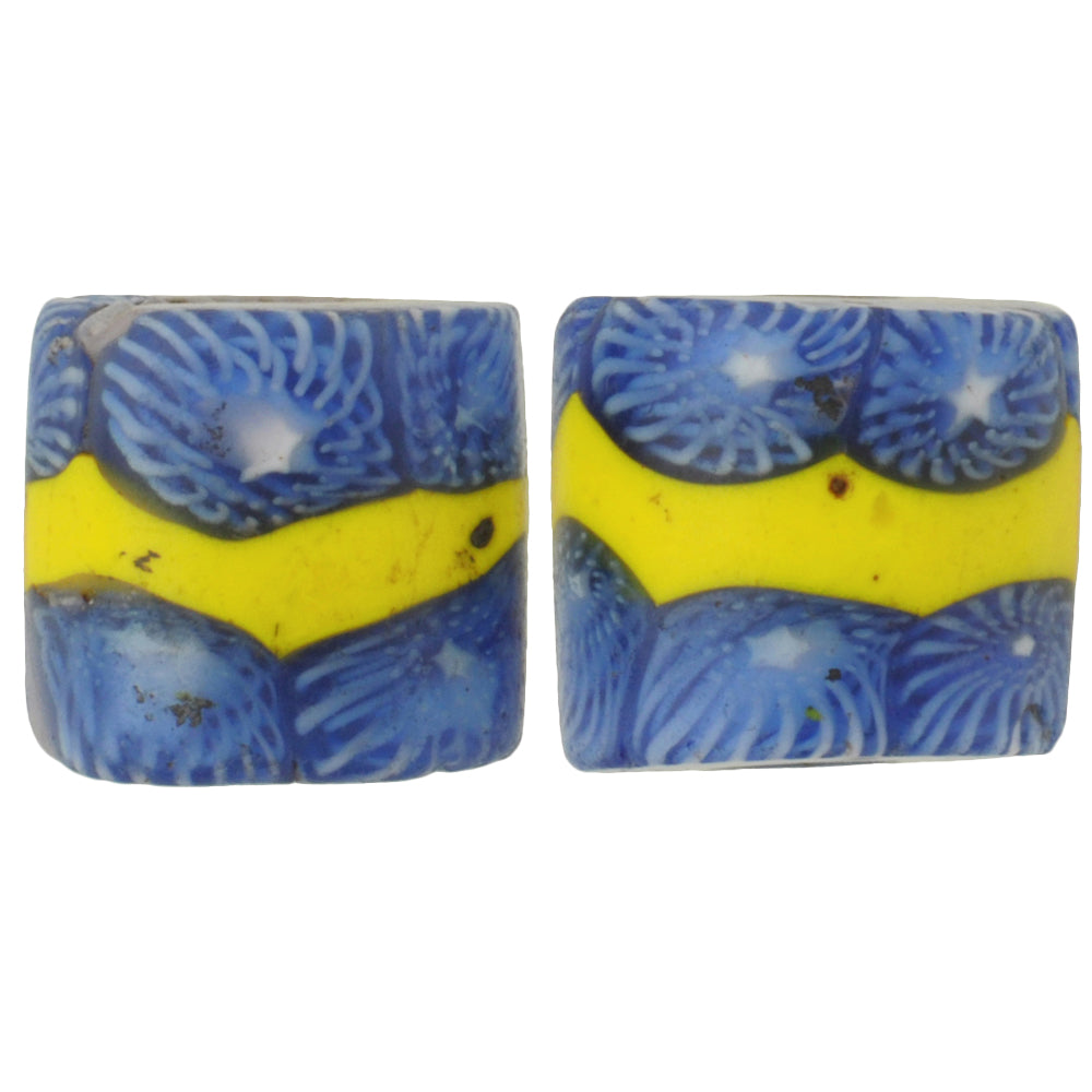 Antique Banded Millefiori Venetian Mosaic Glass Trade Beads, Rare Pair