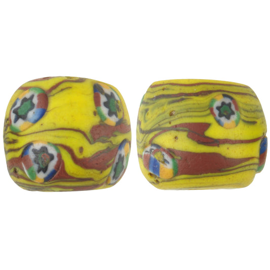 Antique Venetian Round Millefiori African Trade Beads, 13Mm Mosaic Pair
