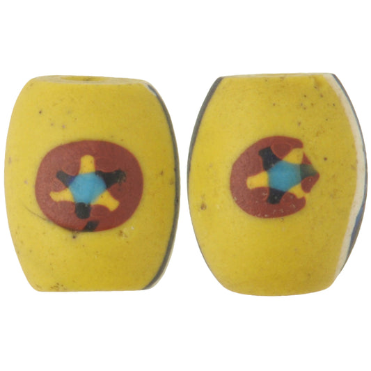 Rare Antique Venetian Oval Millefiori Mosaic Glass Trade Beads, 12X10Mm