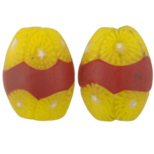 Antique Red Banded Oval Millefiori Mosaic Glass Trade Beads, 14X11Mm