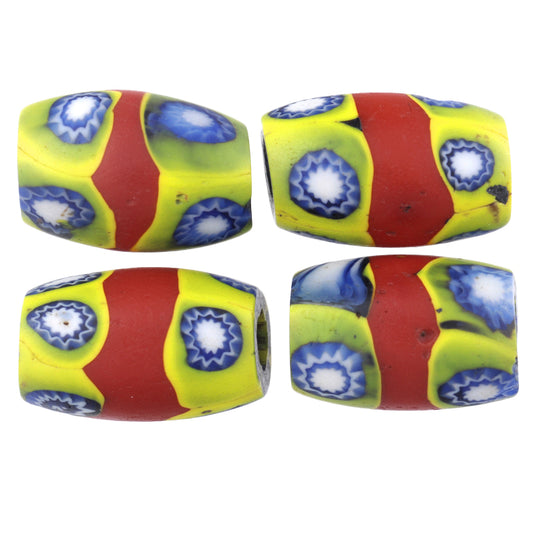 Antique Banded Oval Millefiori Mosaic Glass Trade Beads - 13-14Mm