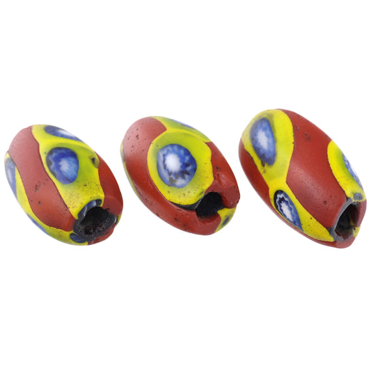 Antique Venetian Oval Millefiori Mosaic Glass Trade Beads - 16X9Mm