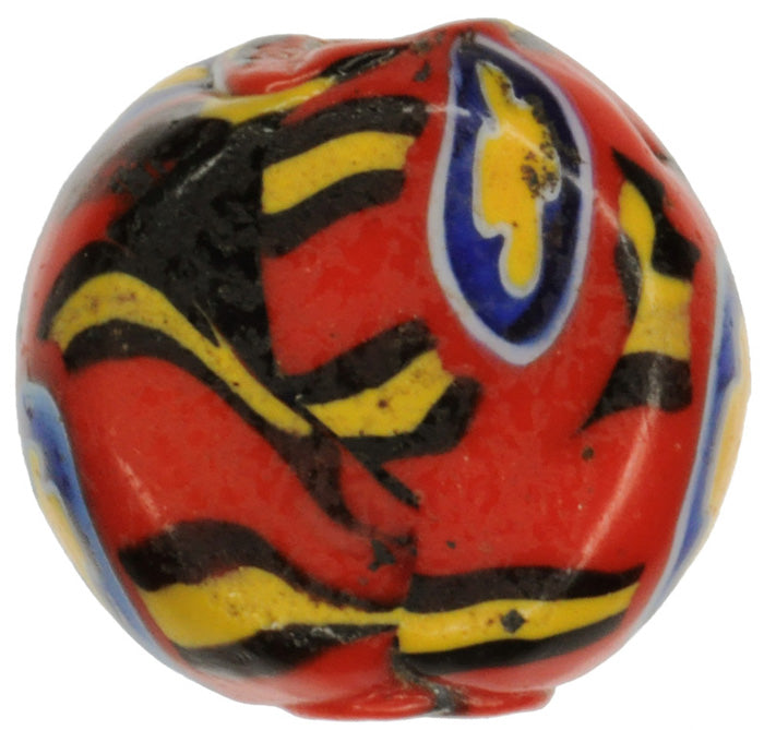 Rare Tabular Red Antique Millefiori Venetian Mosaic Glass Trade Bead - close-up