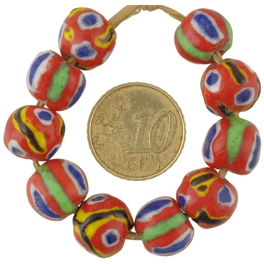 Round Polychrome Kiffa Beads - Handmade Mauritanian Glass Beads - angled shot