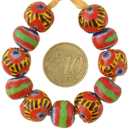 Large Round Polychrome Kiffa Beads - Handmade Mauritanian Glass