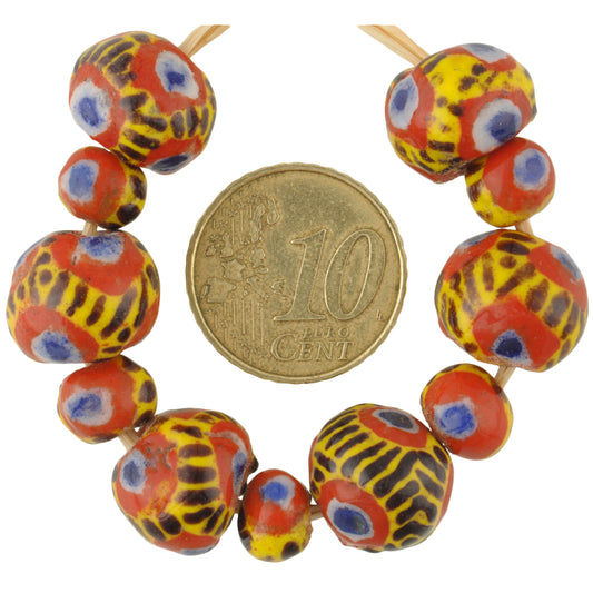 Round Polychrome Kiffa Beads - Handmade Mauritanian Glass Beads - zoomed-in detail