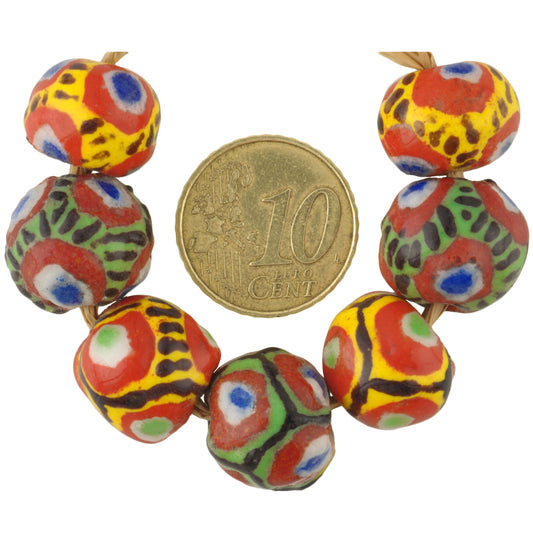 Large Round Polychrome Kiffa Beads - Handmade Mauritanian Glass - close-up