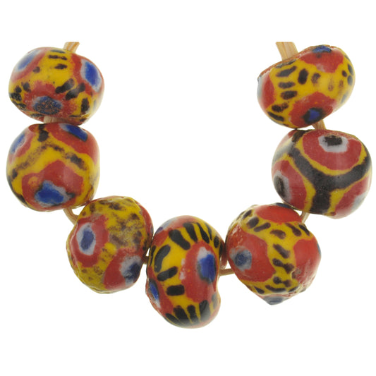 Large Round Polychrome Kiffa Beads - Handmade Mauritanian Glass - zoomed-in detail