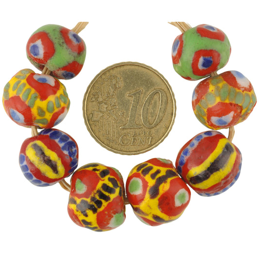 8 Round Polychrome Kiffa Beads - Handmade Mauritanian Glass Beads