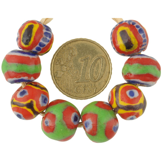 Round Polychrome Kiffa Beads - Handmade Mauritanian Glass Beads - enhanced texture view