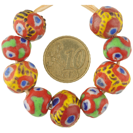 Round Polychrome Kiffa Beads - Handmade Mauritanian Glass Beads