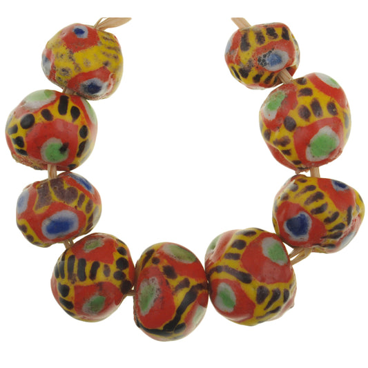 Round Polychrome Kiffa Beads - Handmade Mauritanian Glass Beads - alternate view