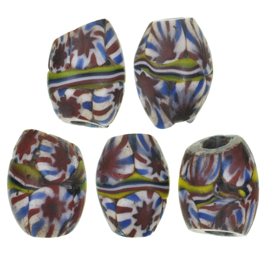 Rare Antique Venetian Banded Oval Millefiori Mosaic Glass Trade Beads