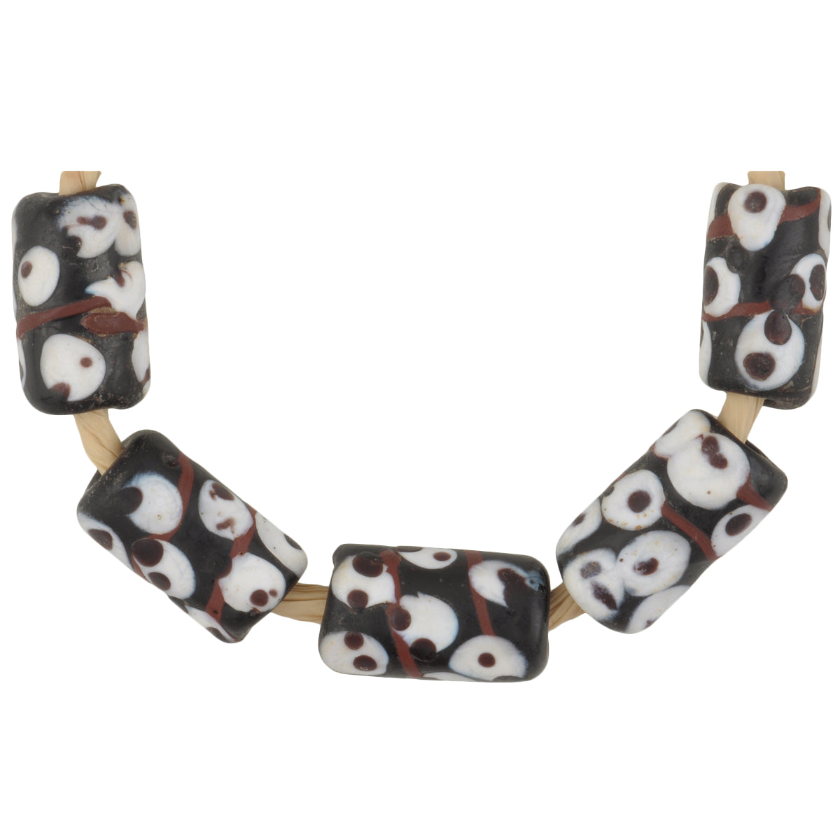 Rare Black "Baby Ghost" Fancy Venetian Lampwork Glass Trade Beads - 9-10Mm