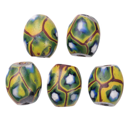 Antique Oval Millefiori Venetian Mosaic Glass Trade Beads - African Trade, 1800S