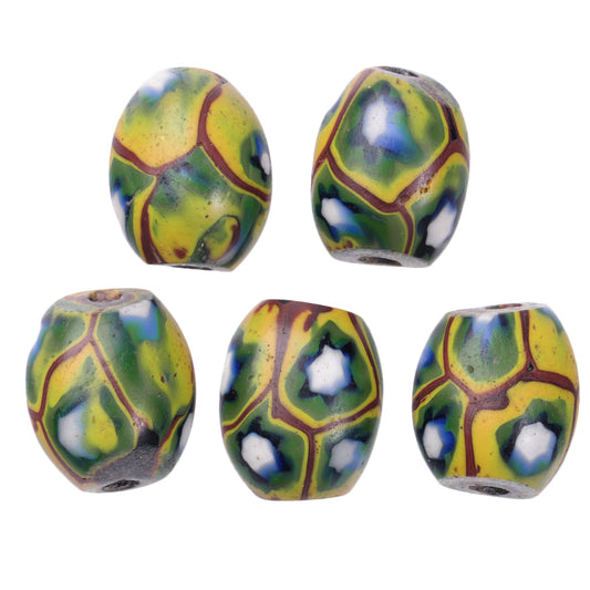 Antique Oval Millefiori Venetian Mosaic Glass Trade Beads - African Trade, 1800S
