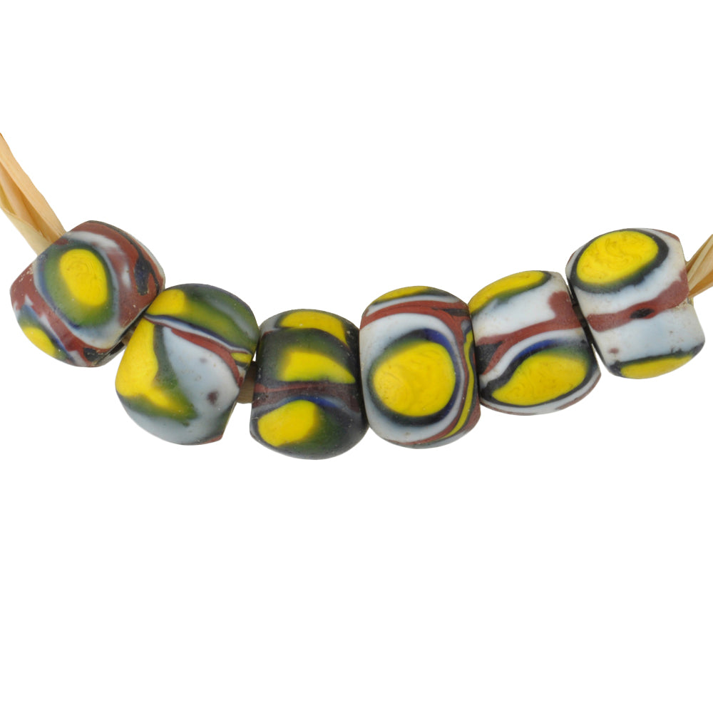 Antique Round Millefiori Venetian Mosaic Glass Trade Beads - 7Mm