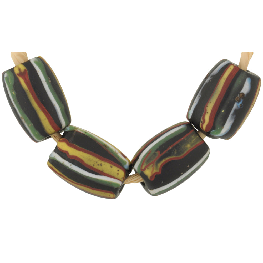 Antique Black Striped Venetian Glass Trade Beads - 14-15Mm