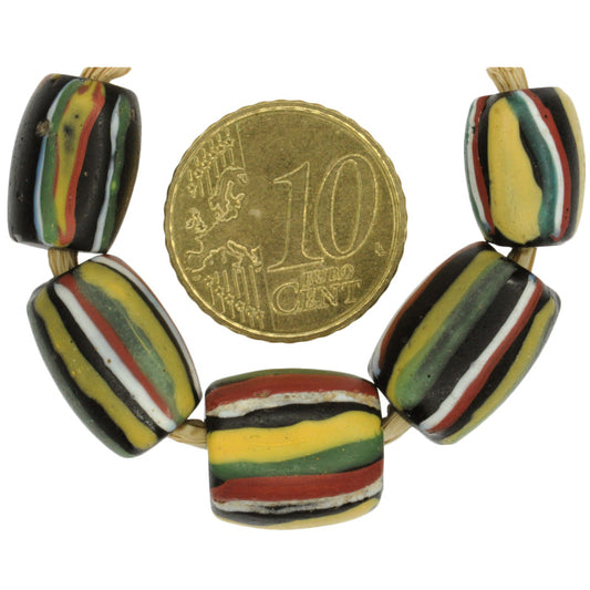 Rare Antique Black Fancy Venetian Lampwork Trade Bead, 13X6Mm