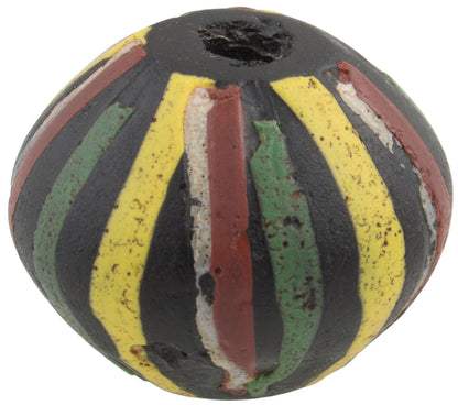 Antique Large Stripped Black Bicone King Venetian Glass Trade Bead - close-up