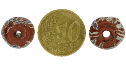 Antique Striped Brick Venetian Lampwork Glass Trade Beads, 13-14Mm - close-up