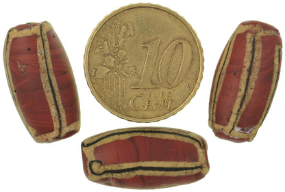 Antique Venetian Striped Brick Glass Trade Beads - 20X10Mm, African Trade - close-up