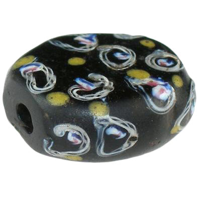Rare Tabular Black Fancy Venetian Lampwork Trade Bead, African Trade
