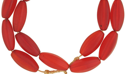 Old Translucent Red Czech Glass Trade Beads, Faceted Vintage Strand - close-up