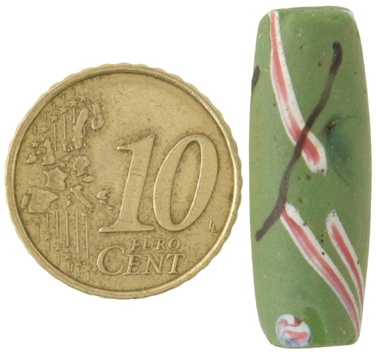 Antique Green "Akoso" Venetian Lampwork Bead With Trail Decor - 28X10Mm - alternate view