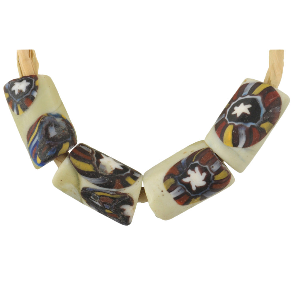 Rare Antique White Venetian Millefiori Mosaic Glass African Trade Beads