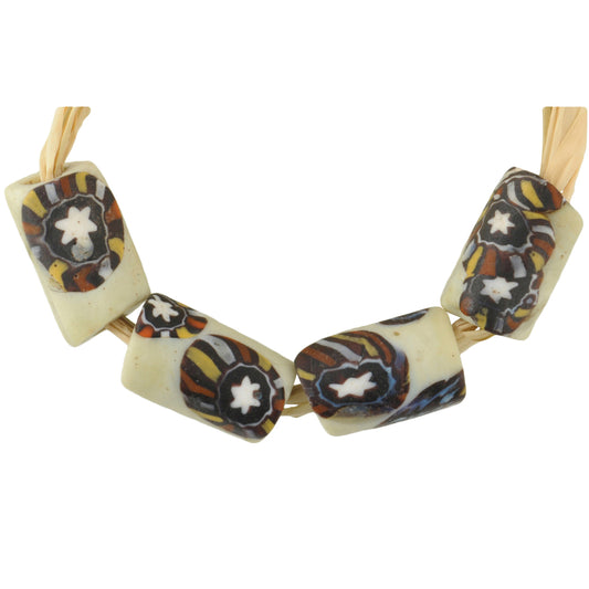 Rare Antique White Venetian Millefiori Mosaic Glass Trade Beads - 12-13Mm