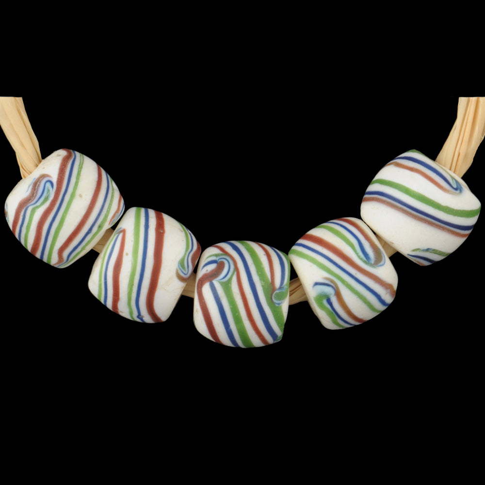 Rare Antique White Swirl Fancy Venetian Lampwork Trade Beads 9X7Mm