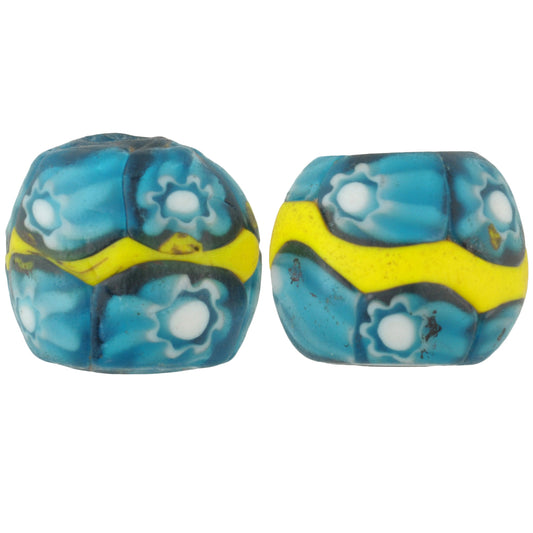 Antique Banded Millefiori Venetian Mosaic Glass Trade Beads, 13X11Mm