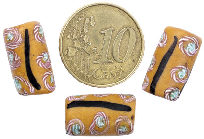 Antique Fancy Venetian Wound Glass Trade Beads With Trail Decor - 3 Matching Beads - alternate view