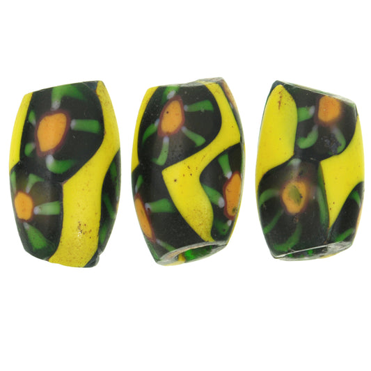 Antique Oval Venetian Millefiori Mosaic Glass Trade Beads, 15Mm
