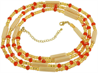 Extension Chain Gold & Red African Waist Beads – Handmade Body Beaded Jewelry