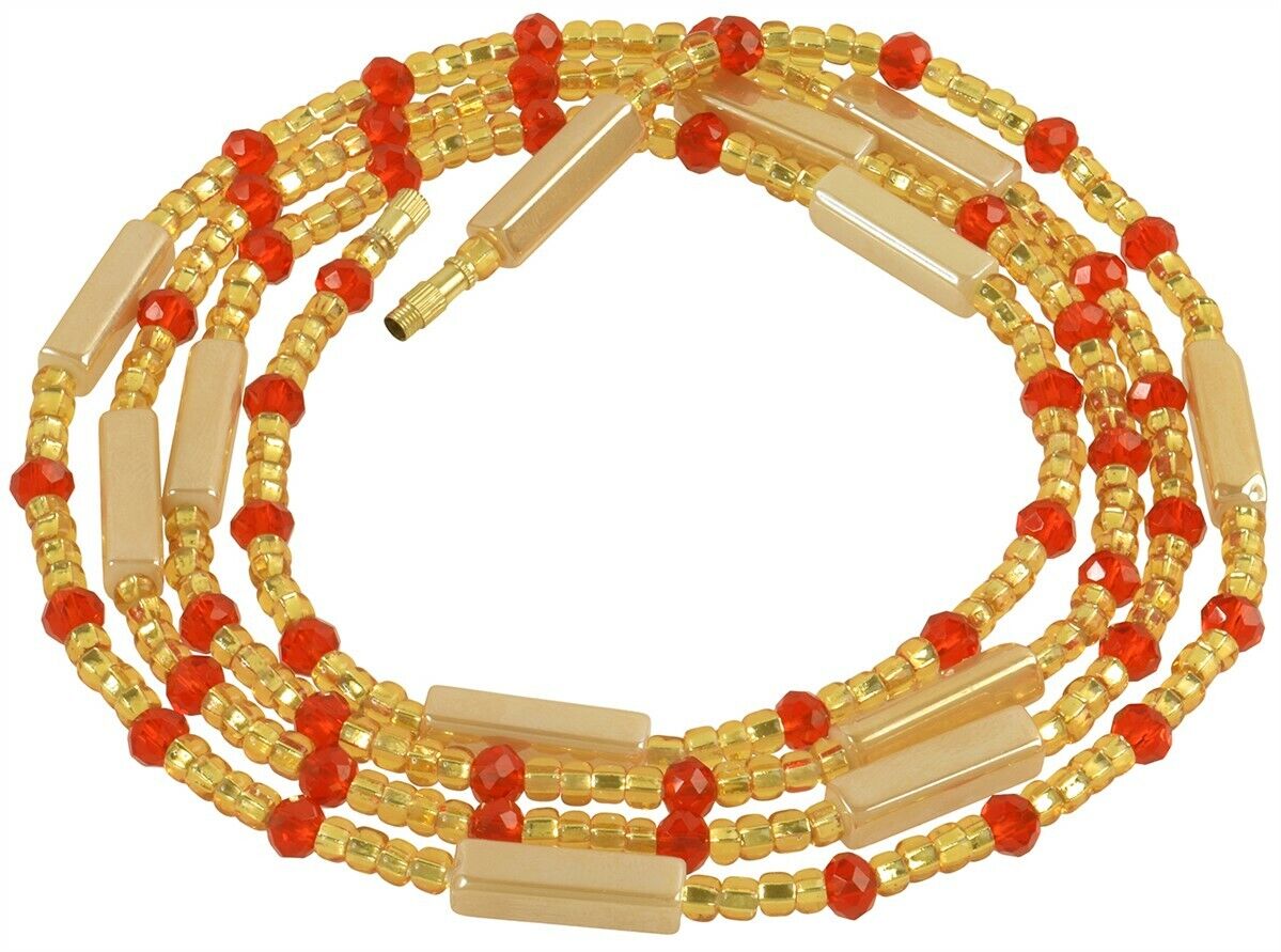 Screw Clasp Gold & Red African Waist Beads – Handmade Body Beaded Jewelry