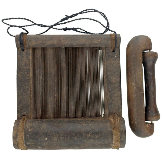 African Art Old Kente Loom Wooden Weaving Tool For Woven Cloth Ashanti Ghana - cropped detail