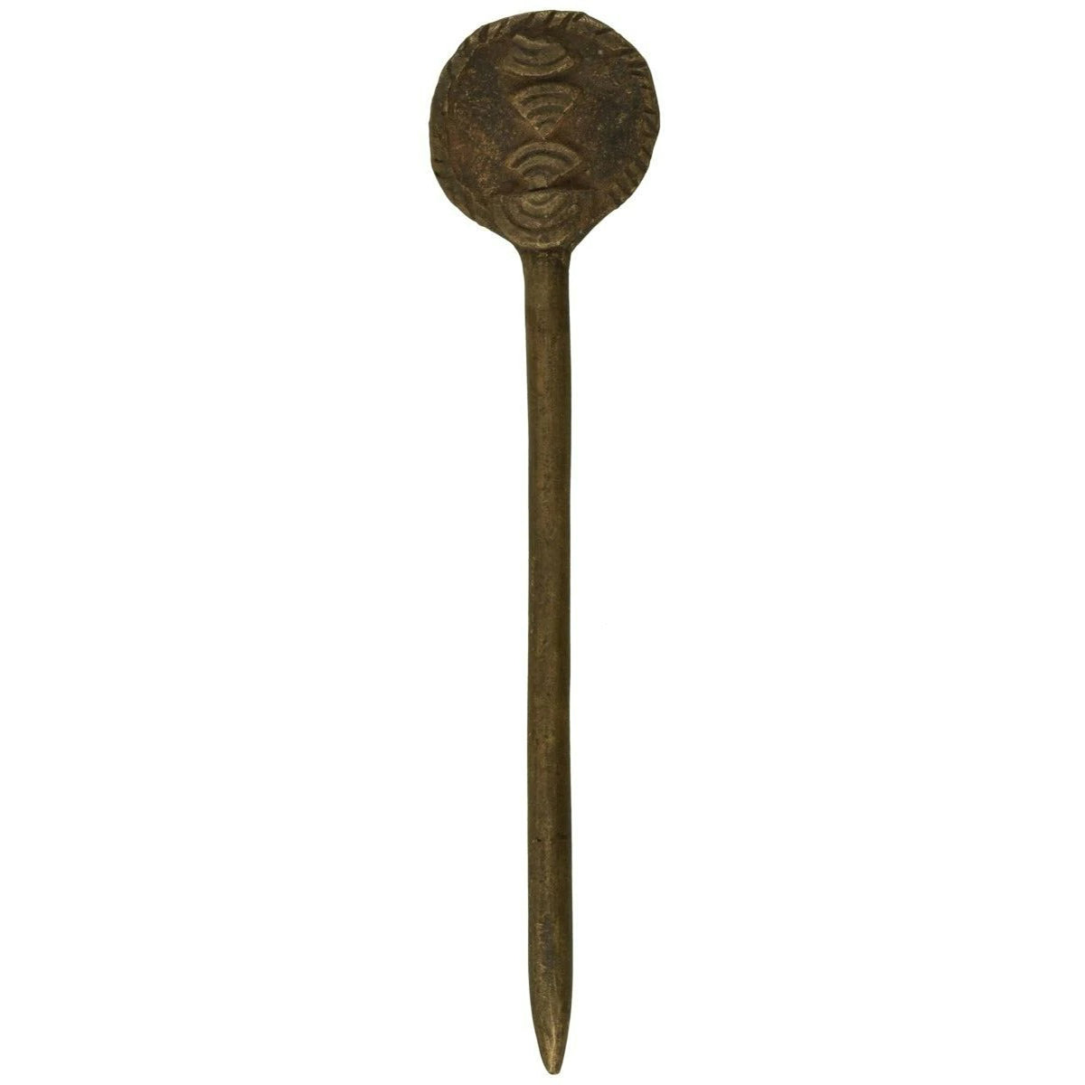 Vintage African Ghana Ashanti Akan Brass Bronze Hair Pin - zoomed-in detail