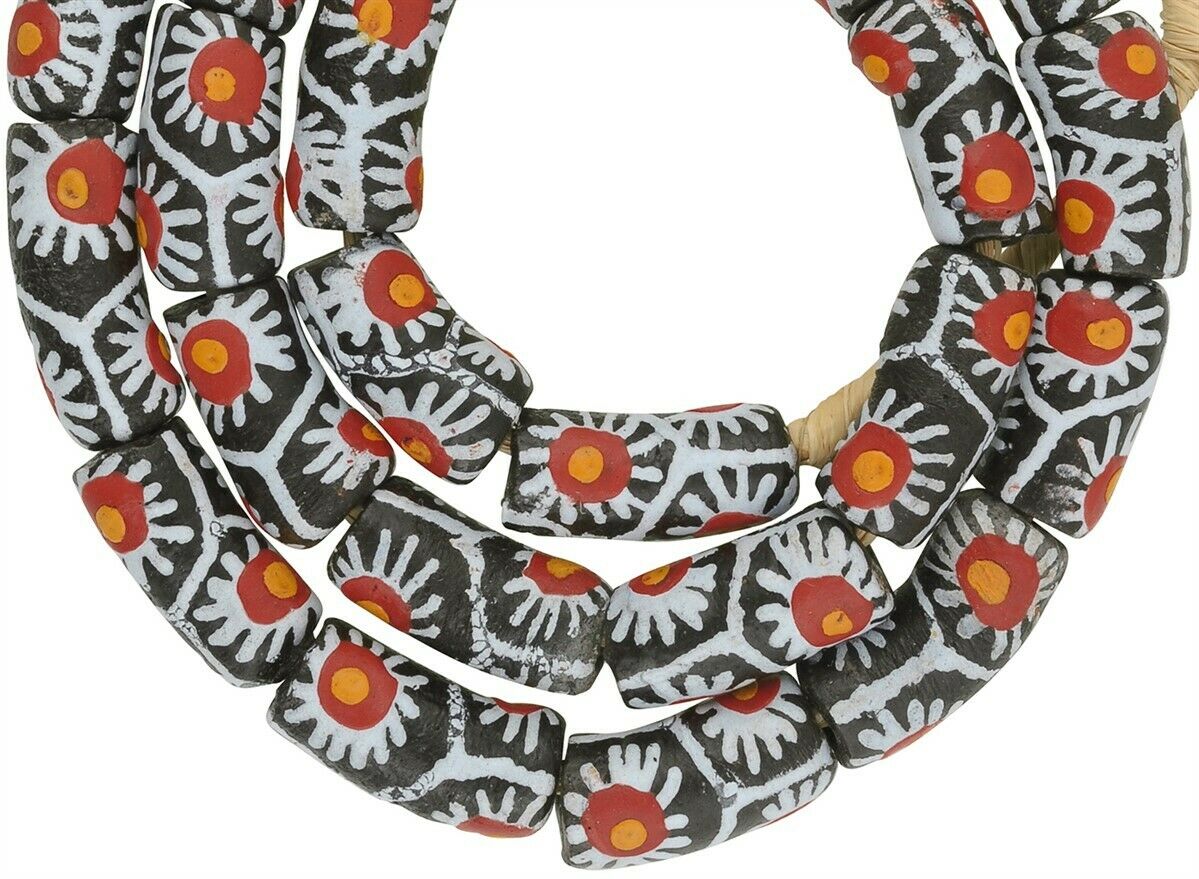 Handmade Fancy Krobo African Trade Beads - 10Mm Recycled Glass - close-up