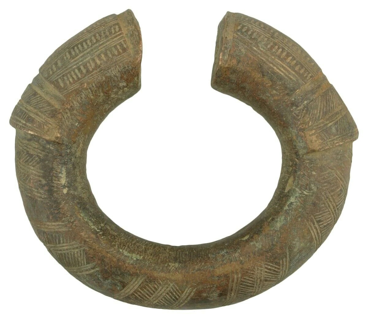 African Art Old Brass Bracelet Currency Ghana / Fulani West Africa - zoomed-in detail