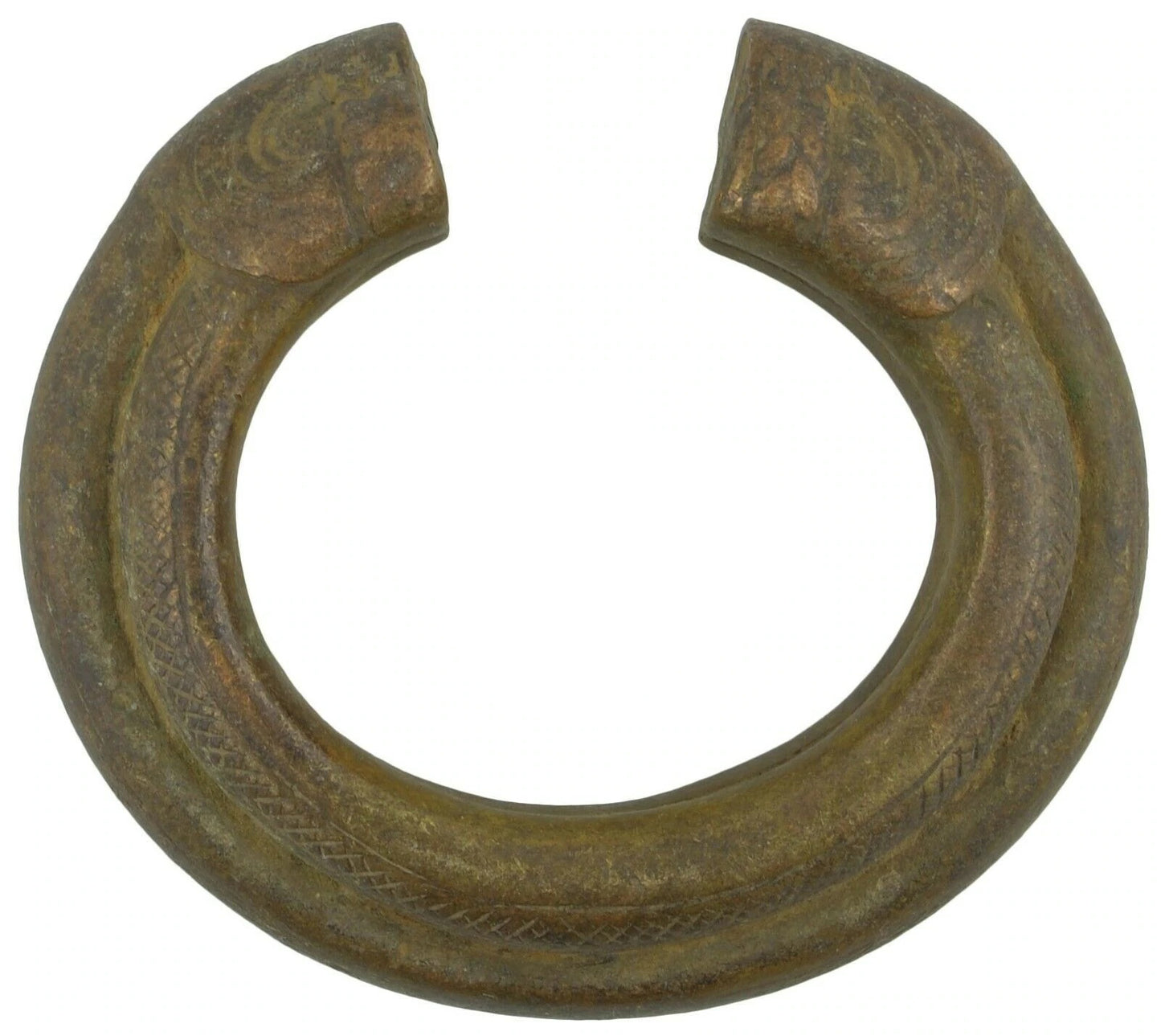 Antique Brass Bracelet African Currency Fulani Ghana Burkina Faso - angled shot