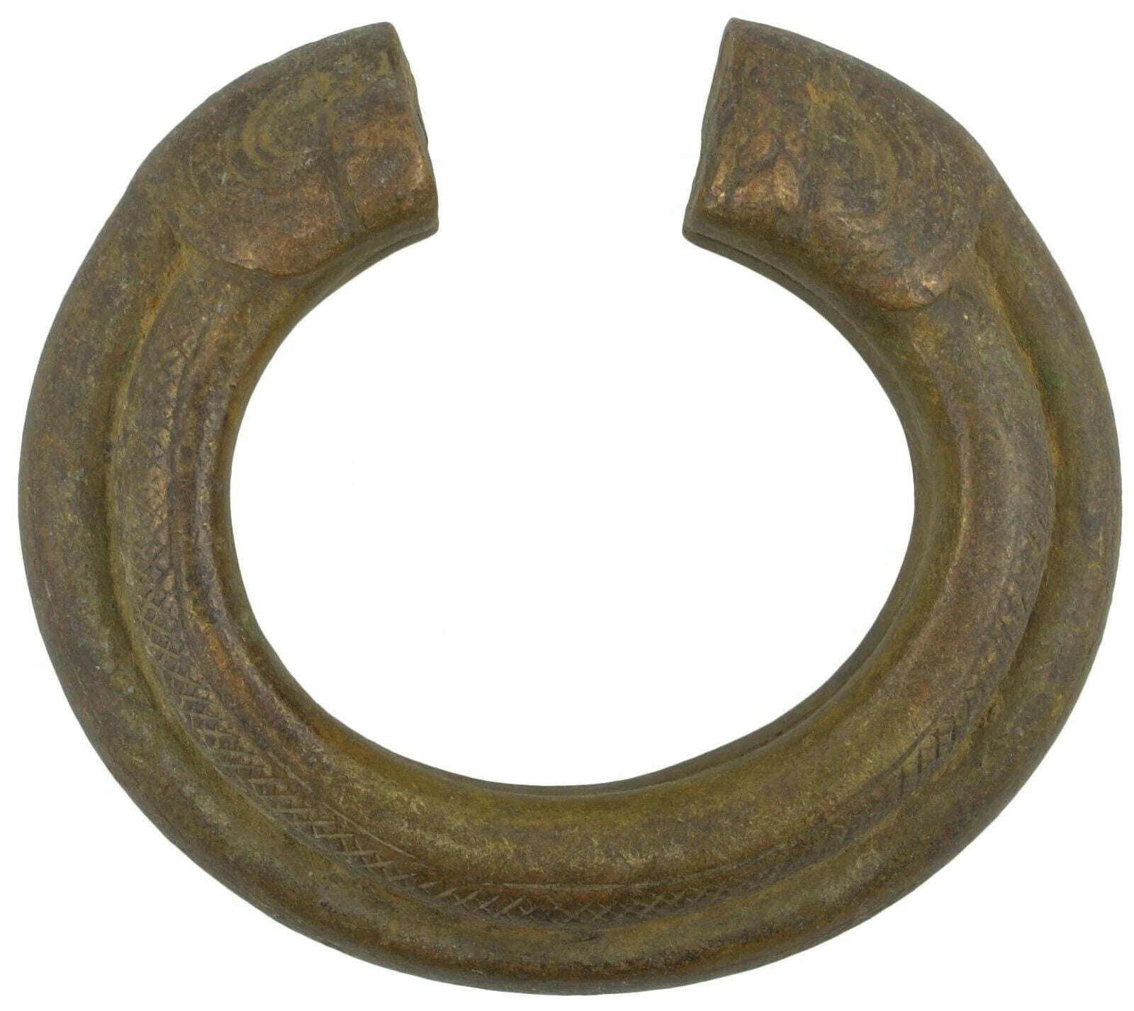 Antique Brass Bracelet African Currency Fulani Ghana Burkina Faso - angled shot