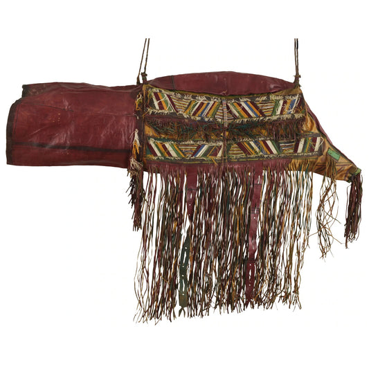 Authentic Tuareg Leather Camel Bag – Sahara Nomad Geometric Art (46½″×33″)