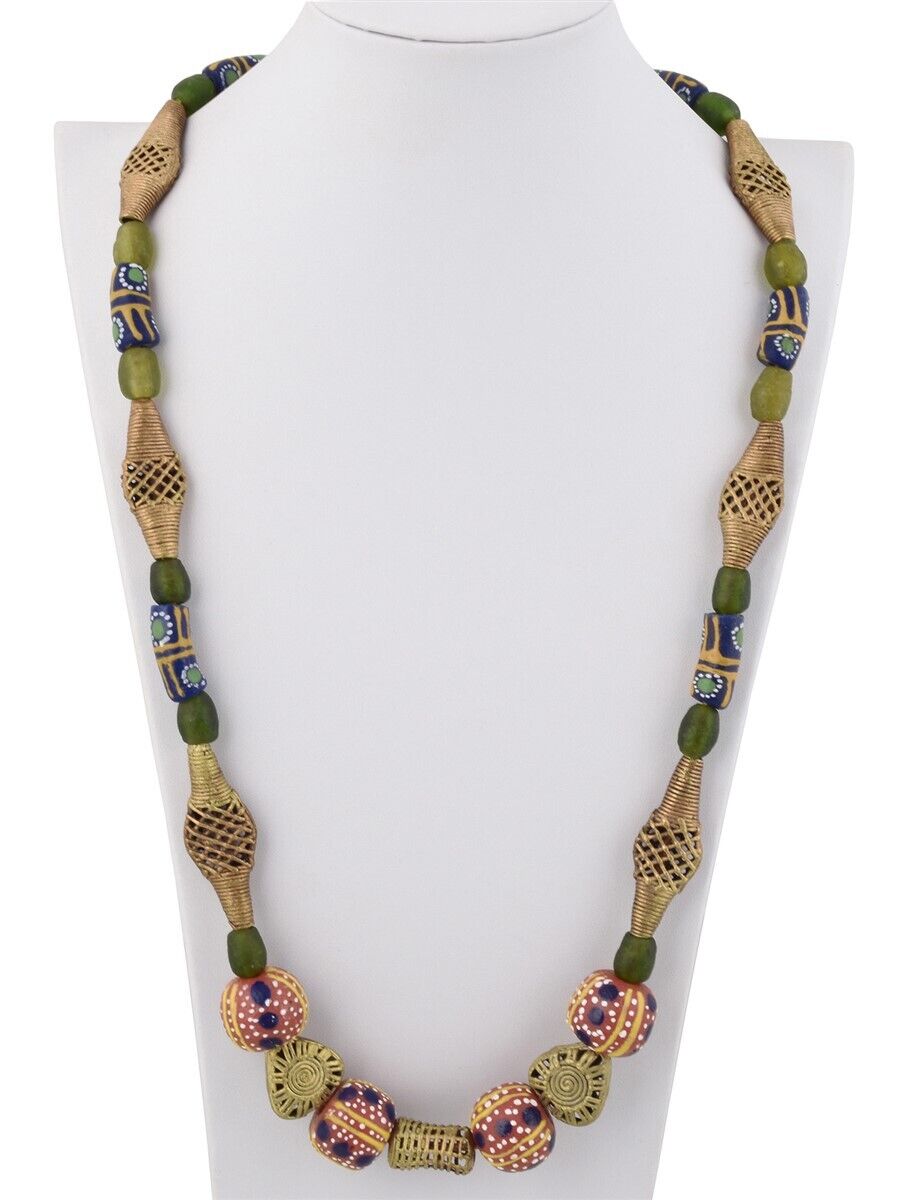 Handmade Brass Glass Beads From Ghana Ashanti African Necklace - alternate view