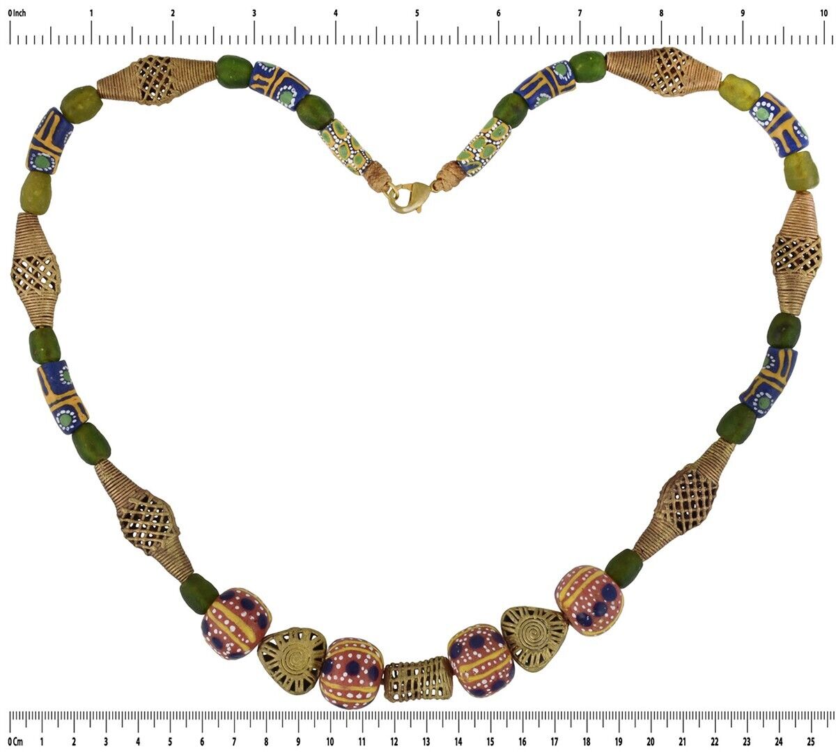 Handmade Brass Glass Beads From Ghana Ashanti African Necklace - zoomed-in detail