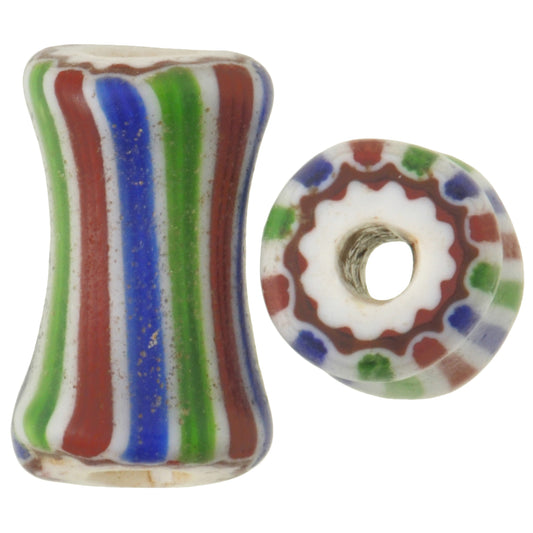 Striped Dog Bone Chevron Beads | Rare 4 Layer Venetian Pair - close-up
